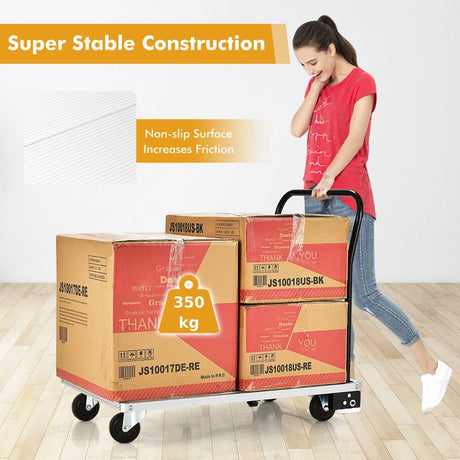 Folding Aluminum Alloy Platform Truck with 4 TPR Wheels & Handle