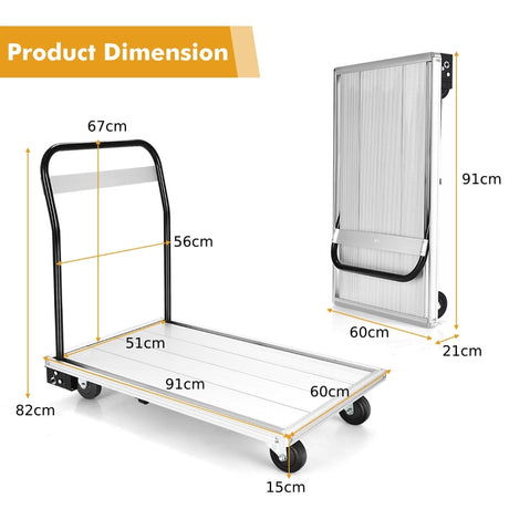 Folding Aluminum Alloy Platform Truck with 4 TPR Wheels & Handle