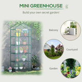 Outsunny 5 Tier Mini Greenhouse, Small Walk-in Greenhouse with Reinforced Plastic Cover, Garden Grow House with Roll Up Door and Shelves, 69 x 49 x 193cm, Green