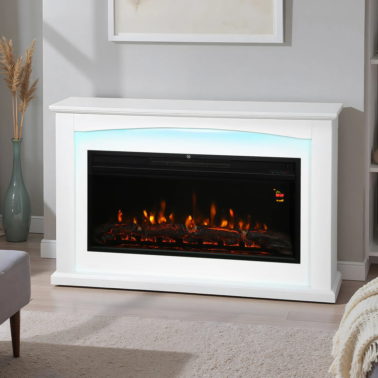 HOMCOM 2000W 5118 BTU Faux Flame Fireplace - White