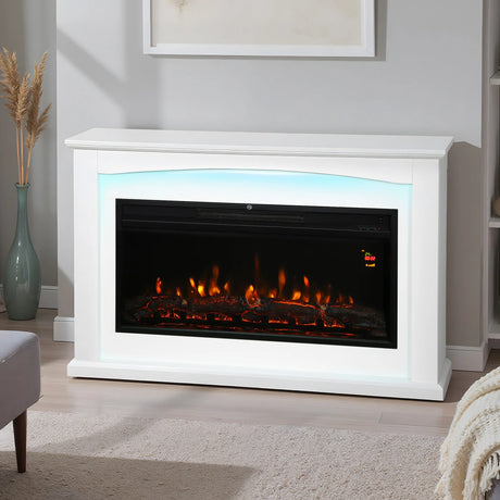 HOMCOM 2000W 5118 BTU Faux Flame Fireplace - White