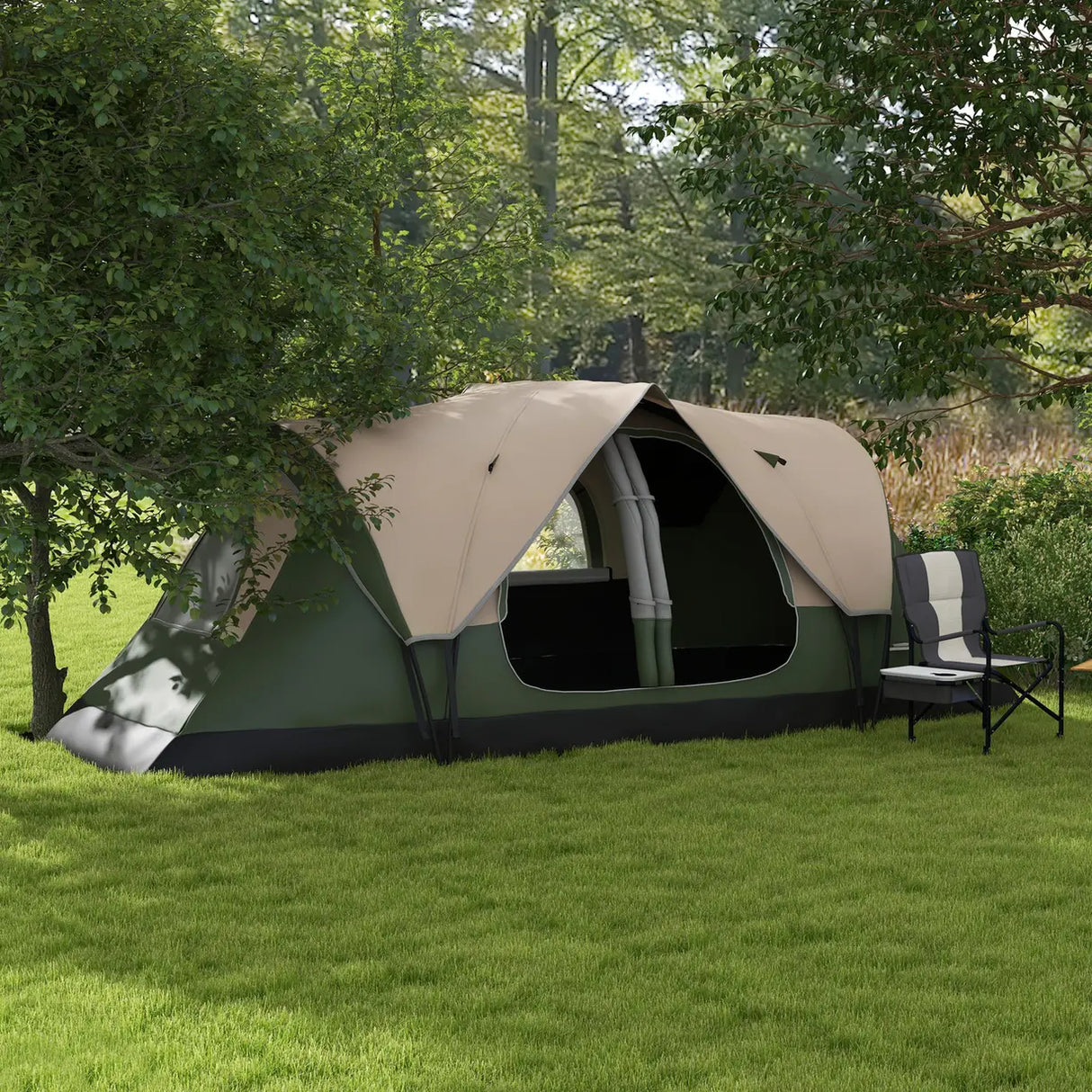 Outsunny Camping Tent for 6-8 Man with 2000mm Waterproof Rainfly and Carry Bag for Fishing Hiking Festival, Dark Green