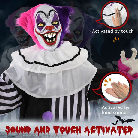 HOMCOM 5'6" Scary Laughing Clown Halloween Animatronic, with Glowing Eyes