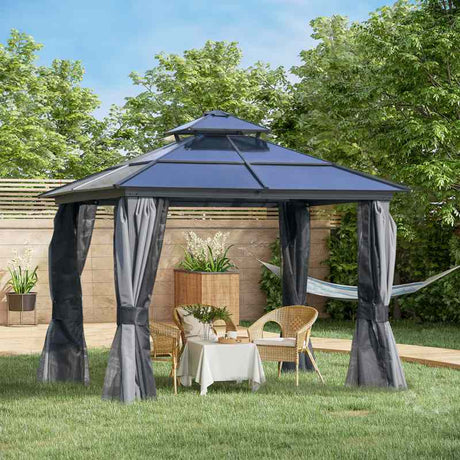 Outsunny Outdoor 3 x 3(m) Gazebo Cabana w/ Steel Frame & Net Sidewalls for Privacy