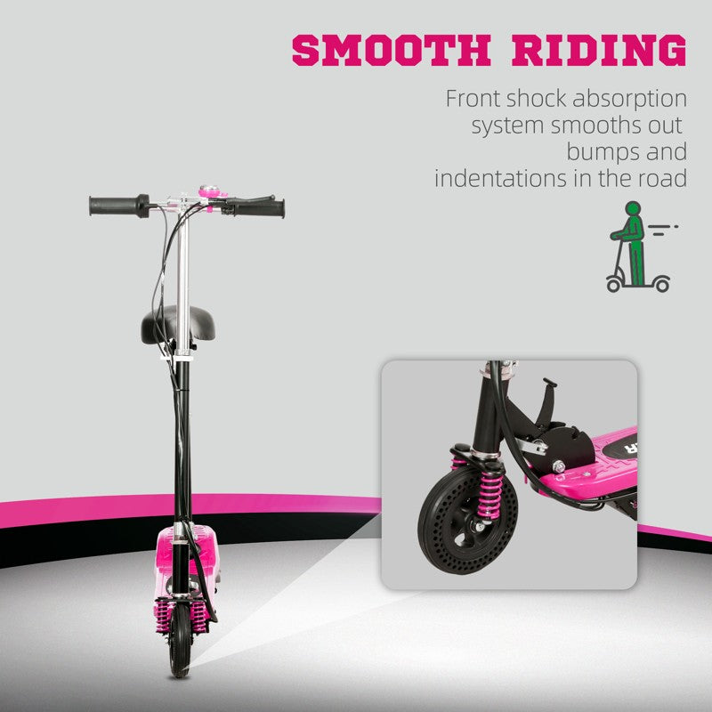 HOMCOM Steel Ride on Powered Scooter, Folding E-Scooter with Warning Bell, 15km/h Maximum Speed, for 4-14 Years Old, Pink