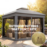 Outsunny 3 x 3 m Outdoor Garden Gazebo with Post Shelves, UPF50+ Double Roof Patio Permanent Pavilion, Grey