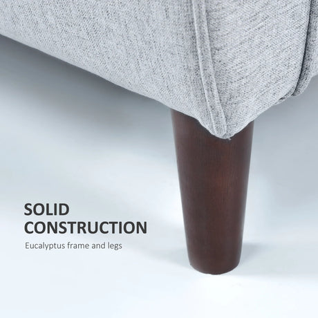 HOMCOM 2 Seater Sofa with Spring Cushion, Fabric Sofa with Wooden Legs, Modern Love Seat for Living Room, 140cm Width Tufted Couch for Bedroom, Light Grey