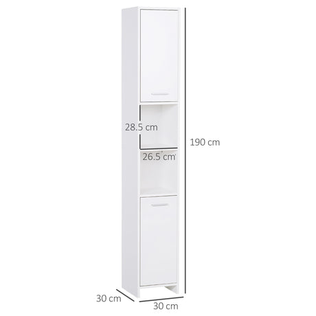 HOMCOM Bathroom Floor Storage Cabinet Slim Tallboy w/ Door Cupboard & Shelves For Living Room, Bedroom, Hallway White