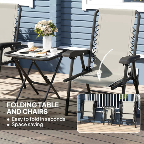 Outsunny Three-Piece Garden Table and Chair Set - Cream White