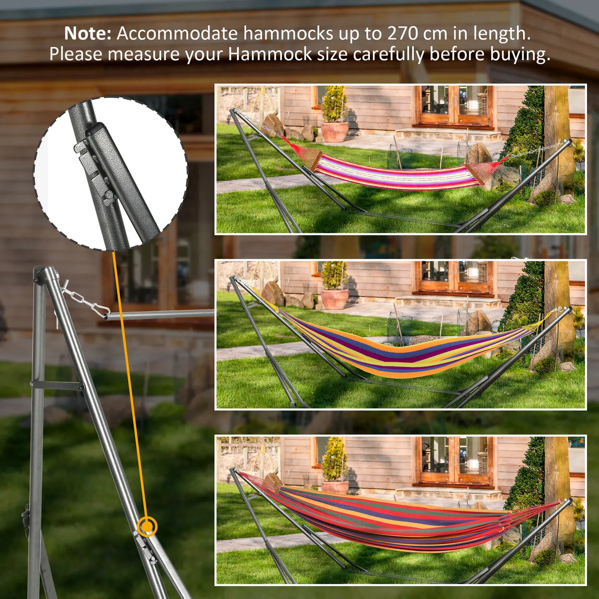 Outsunny Foldable Hammock Stand, Portable Hammock with Metal Frame, 2 in 1 Hammock Net Stand, Clothes Drying Rack, Load Capacity 120kg, for Patio, Garden, Yard, Black