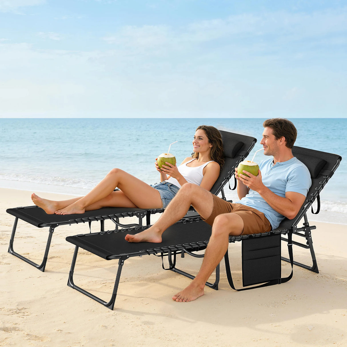 Outsunny Five-Position Reclining Sun Loungers Set of 2 - Black