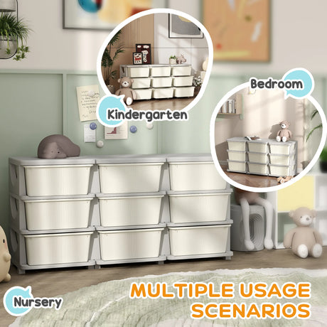 HOMCOM Kids Storage Unit, with Nine Drawers - Cream