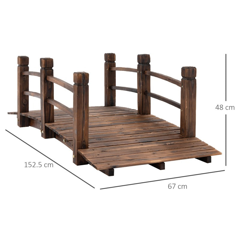 Outsunny 1.5M Wooden Garden Bridge Lawn Décor Stained Finish Arc Outdoor Pond Walkway w/ Railings Water Yard Decoration