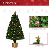 HOMCOM 3FT Prelit Artificial Christmas Tree Fiber Optic Holiday Home Xmas Indoor Decoration with Golden Stand Green