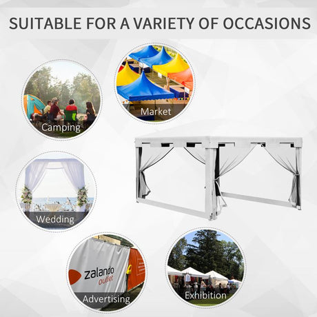 Outsunny 4 x 3 m Party Tent Wedding Gazebo Outdoor Waterproof PE Canopy Shade with Panel