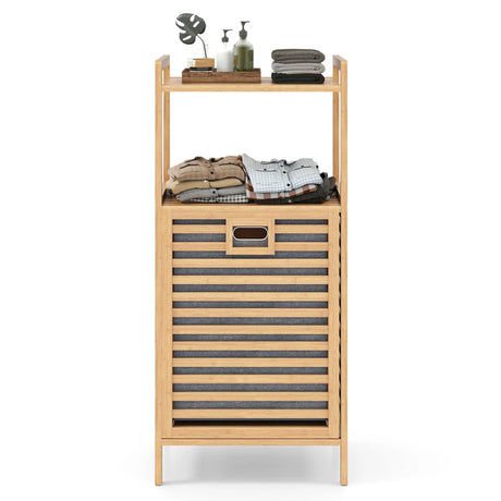 Tilt out Laundry Hamper with 2-Tier Storage Shelves-Natural