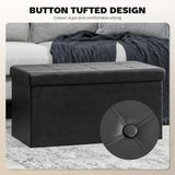 HOMCOM Storage Ottoman Bench, 89L PU Leather Folding Foot Rest Stool, End of Bed Bench, Easy Assembly, for Living Room, Bedroom, Entryway, Black