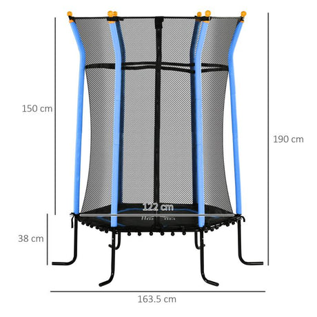 HOMCOM Kids Trampoline Mini Bouncer with Enclosure Safety Net For Ages 3-10 Years - Blue