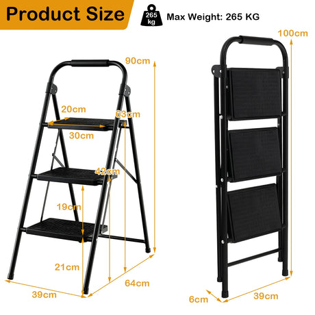 3 Step Ladder with Wide Anti-Slip Pedal for Household/Office/Garden