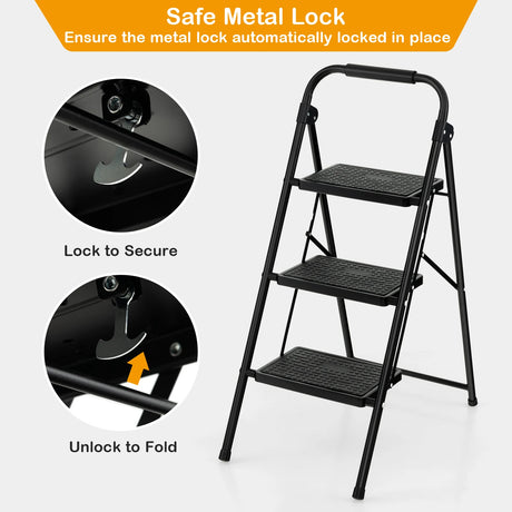 3 Step Ladder with Wide Anti-Slip Pedal for Household/Office/Garden