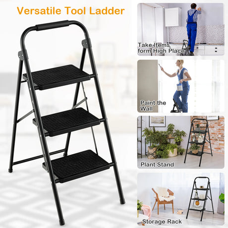 3 Step Ladder with Wide Anti-Slip Pedal for Household/Office/Garden