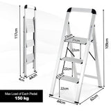 3-Step Ladder Aluminum Folding Step Stool with Non-Slip Pedal and Footpads-Sliver