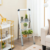 3-Step Ladder Aluminum Folding Step Stool with Non-Slip Pedal and Footpads-Sliver