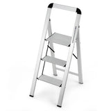 3-Step Ladder Aluminum Folding Step Stool with Non-Slip Pedal and Footpads-Sliver