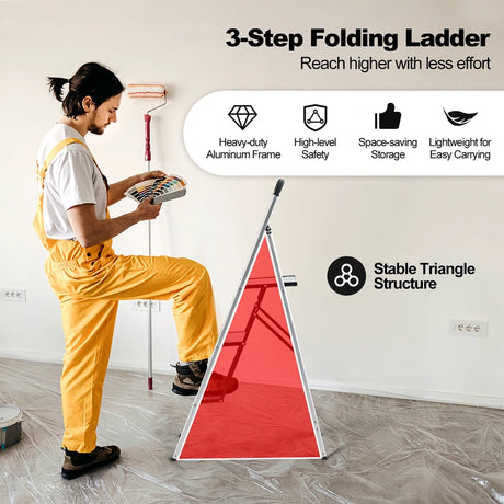 3-Step Ladder Aluminum Folding Step Stool with Non-Slip Pedal and Footpads-Sliver