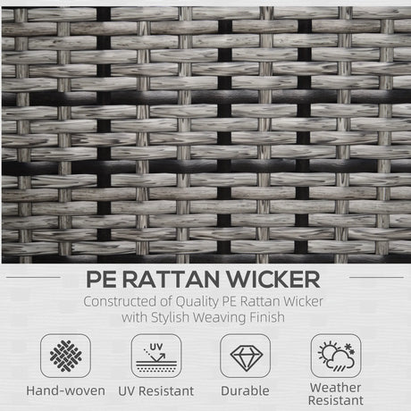 Outsunny Rattan Garden Armchair 10cm Cushion Outdoor Single Chair with Steel Frame, Grey