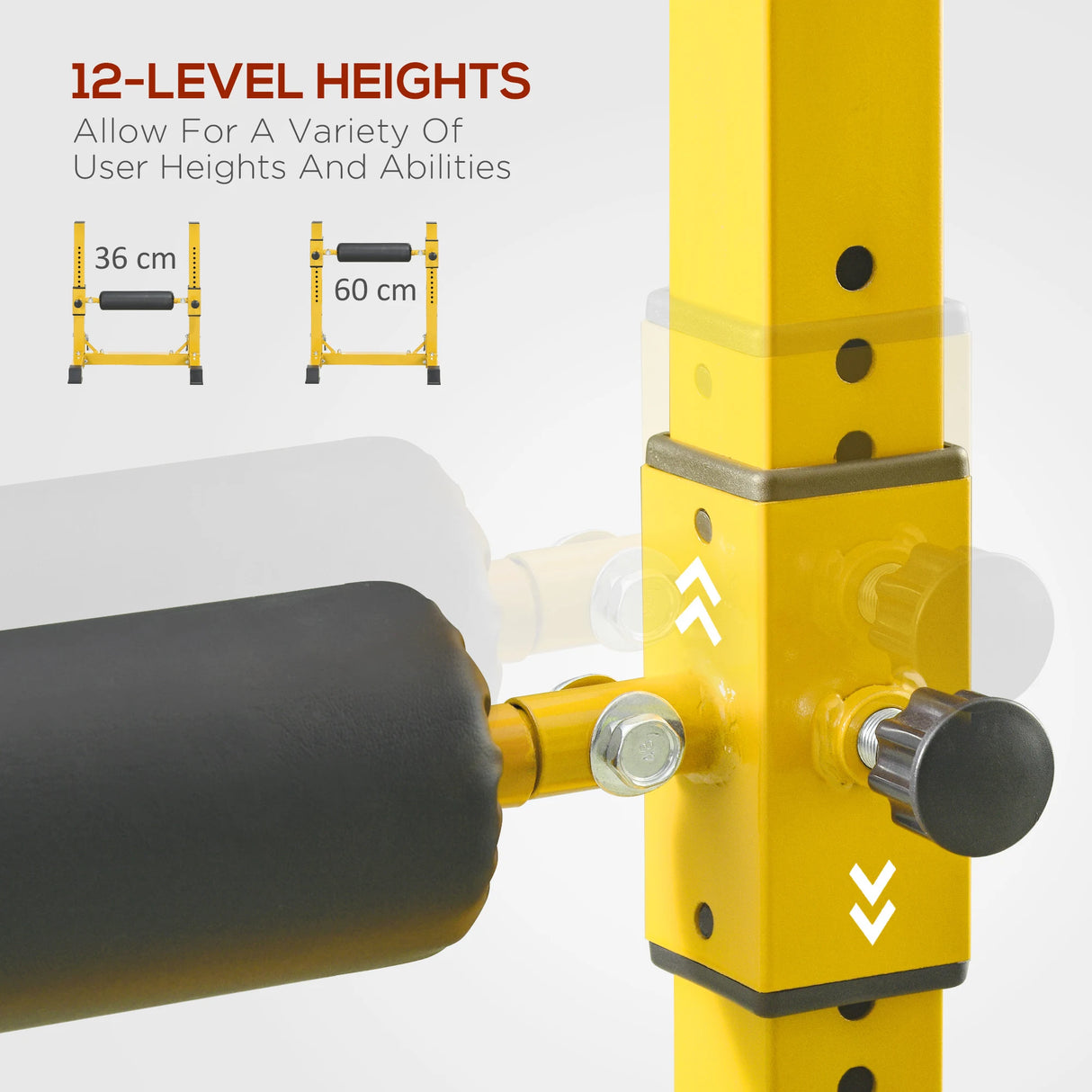 SPORTNOW Bulgarian Split Squat Stand, 12-Level Adjustable Single Leg Squat Machine with Foam Roller and Anti-Slip Pads for Lower Body Strength Training, Yellow