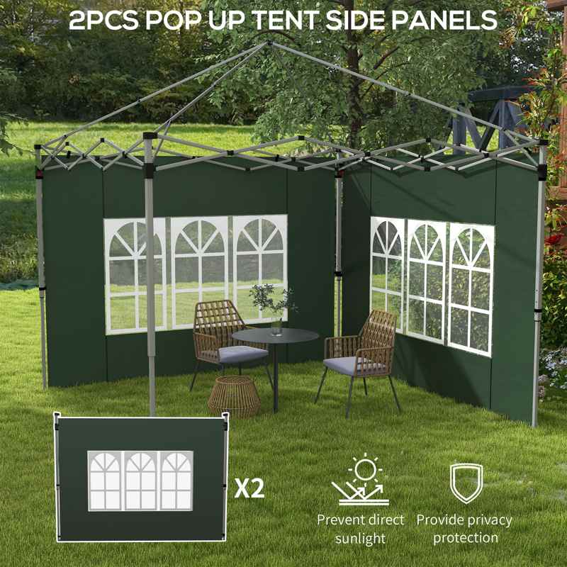 Outsunny Gazebo Side Panels, Sides Replacement with Window for 3x3(m) or 3x4m Pop Up Gazebo, 2 Pack, Green