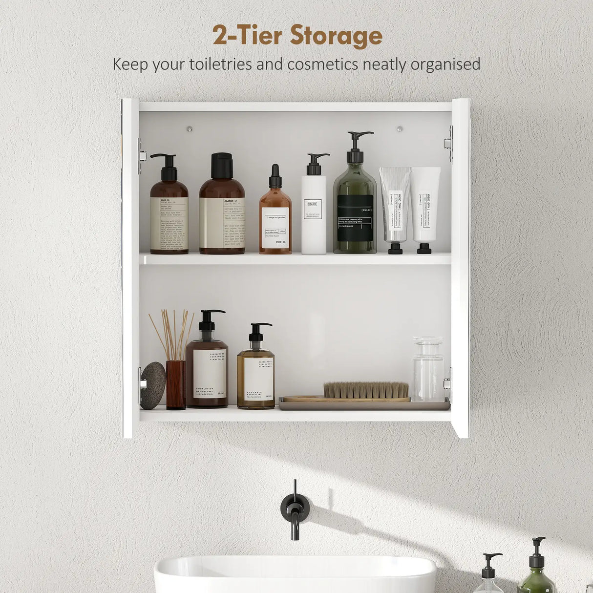 HOMCOM Double-Door Bathroom Mirror Cabinet - White