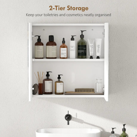 HOMCOM Double-Door Bathroom Mirror Cabinet - White