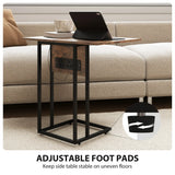 HOMCOM C Shaped Side Table with Charging Station and Foldable Top - Rustic Brown