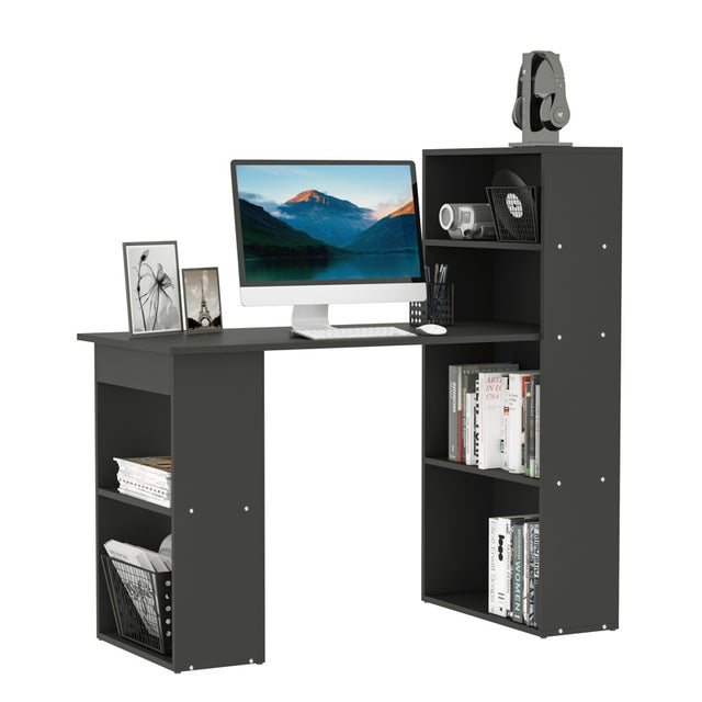 HOMCOM 120cm Modern Computer Desk Bookshelf Study Table Workstation PC Laptop Writing Home Office 6 Shelves Black