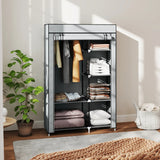 HOMCOM Fabric Wardrobe, Portable Wardrobe with 6 Shelves, 1 Hanging Rail, Foldable Closets, 103 x 43 x 162.5 cm, Light Grey