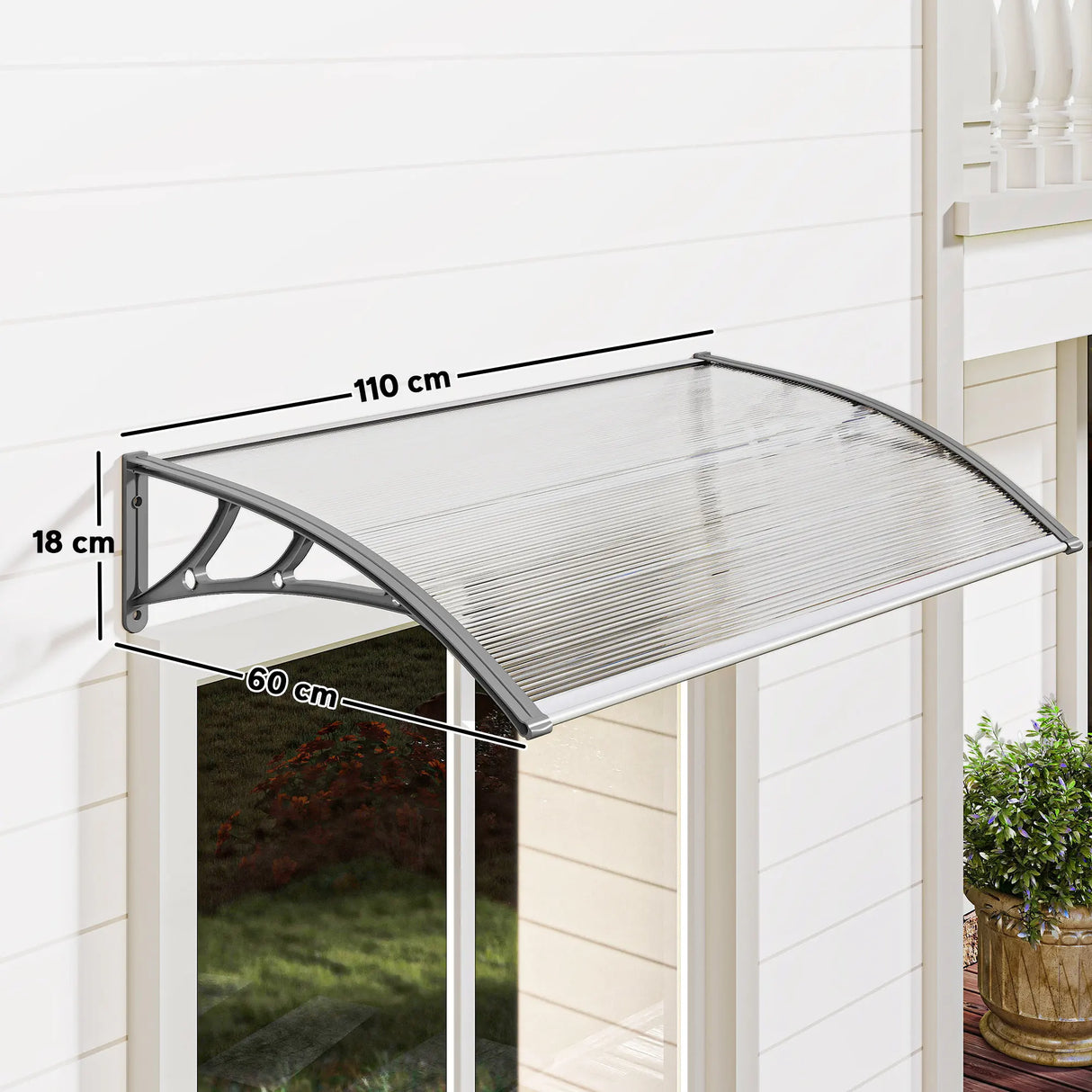 Outsunny Front Door Canopy, Outdoor Awning, Rain Shelter, 110 x 60cm, Grey