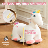 AIYAPLAY 6V Electric Ride on Unicorn, Battery Powered Kids Ride on Animal Toy with Music, Forward Control, for Ages 18-36 Months