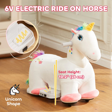 AIYAPLAY 6V Electric Ride on Unicorn, Battery Powered Kids Ride on Animal Toy with Music, Forward Control, for Ages 18-36 Months