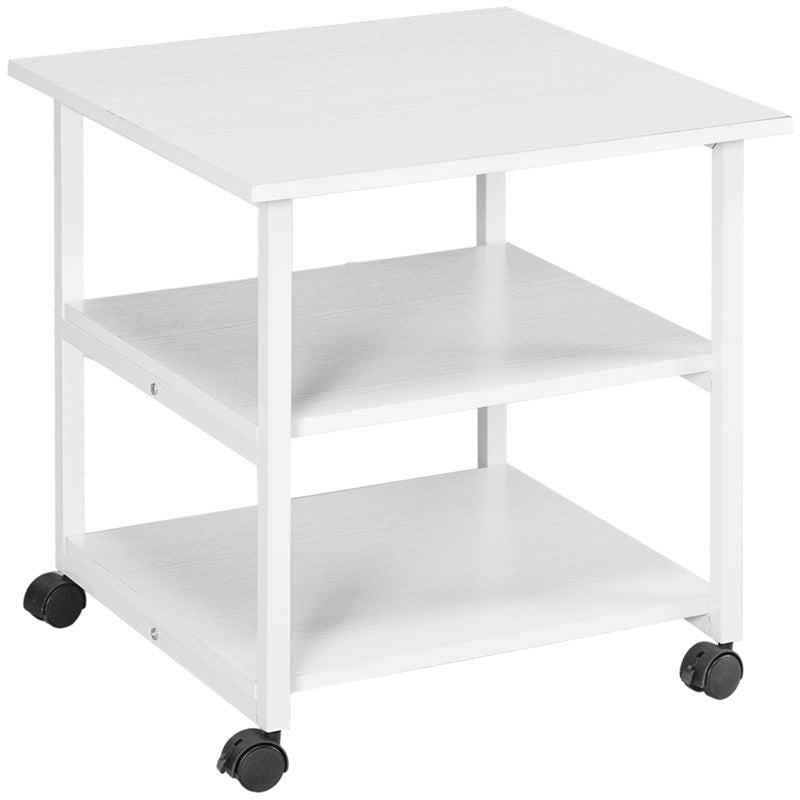 HOMCOM Three-Tier Steel Printer Stand, with Wheels - White