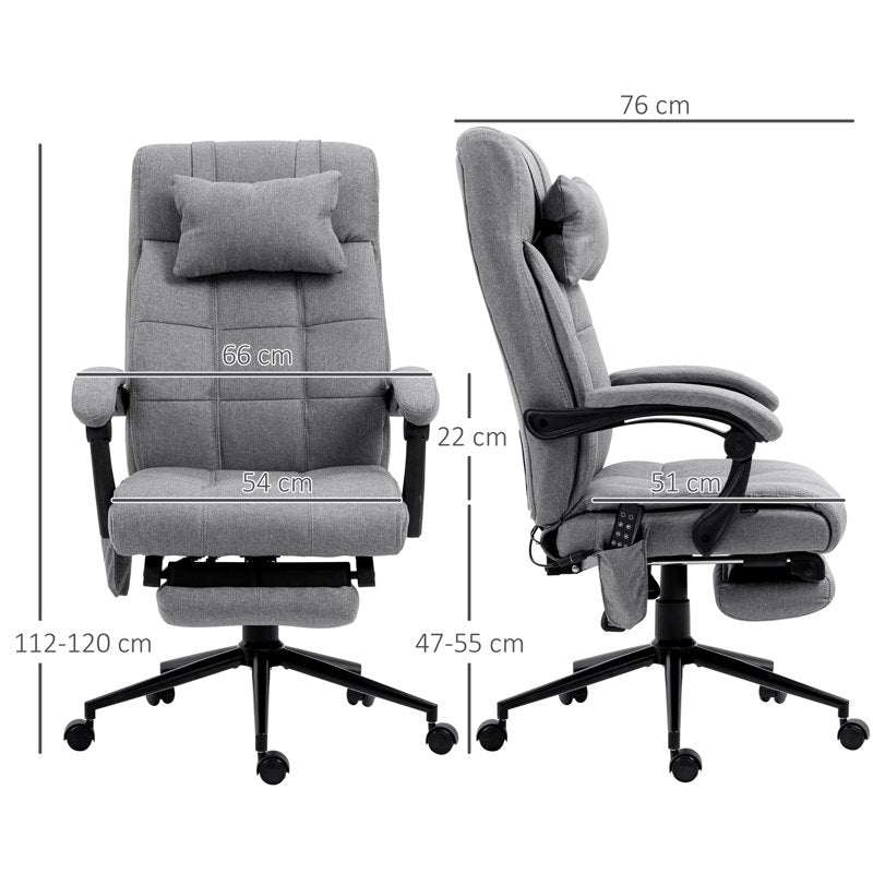 Vinsetto Office Chair, 6 Point Massage Desk Chair, Computer Chair with Footrest & Head Pillow, 360° Swivel Recliner Chair for Home Office, Grey