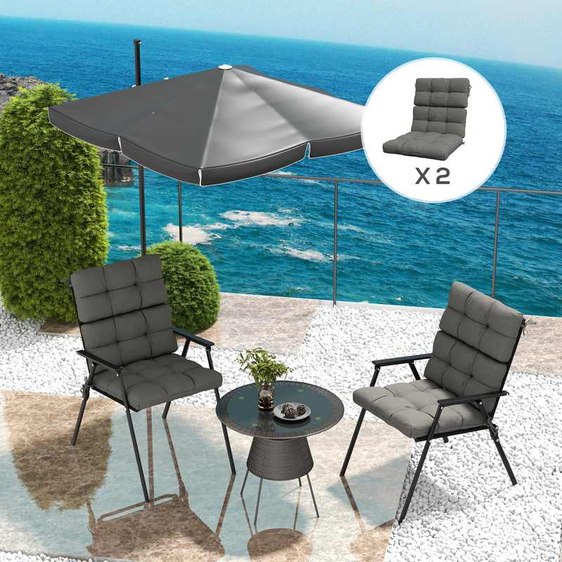 Outsunny 2-Piece Seat Cushion Replacement with Backrest, Garden Patio Chair Cushions Set with Ties, Charcoal Grey