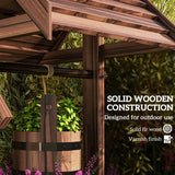 Outsunny Wood Wishing Well for Outside with Hanging Bucket, Wishing Well Planter with Drain Hole for Garden Patio, Carbonized