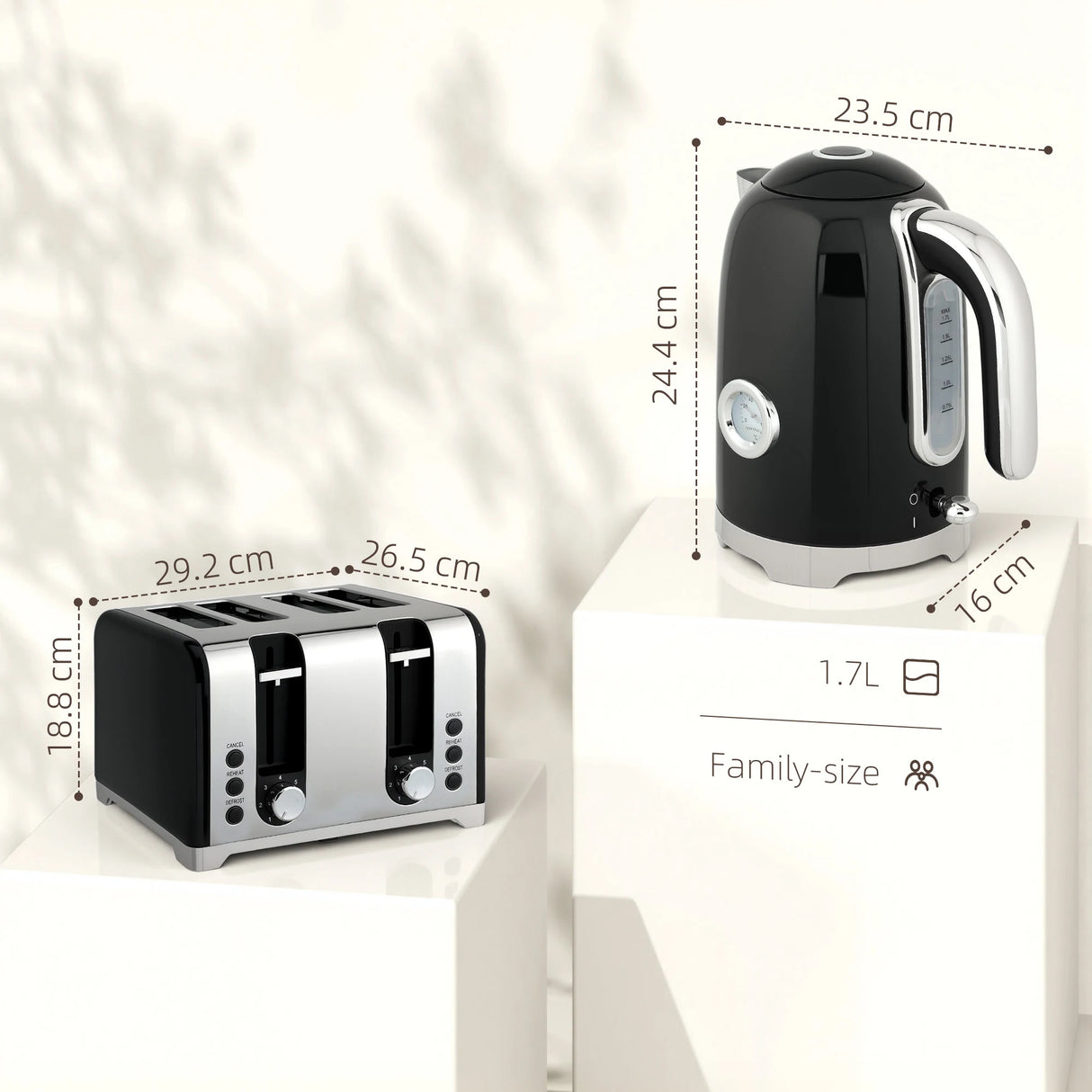 HOMCOM Retro 3000W Kettle and Toaster Set - Black