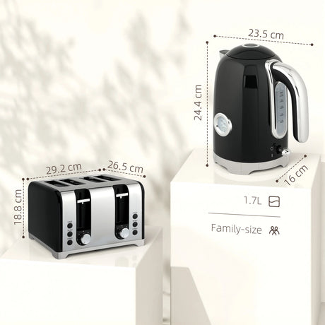 HOMCOM Retro 3000W Kettle and Toaster Set - Black