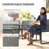 Outsunny Rattan Bistro Set, 3 Piece Garden Furniture Set with Glass Top Table and Cushions, Dark Grey