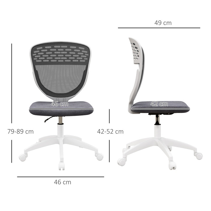 Vinsetto Armless Desk Chair, Mesh Office Chair, Height Adjustable with Swivel Wheels, Grey