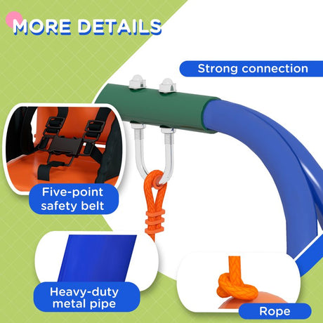 Outsunny Two-In-One Toddler Garden Swing, with Comfortable Seat, Safety Belt - Orange and Blue