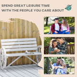 Outsunny Wooden Cart Wagon Wheel 2 Seater Garden Bench Outdoor Garden Armrest Chair Rustic High Back Loveseat Grey